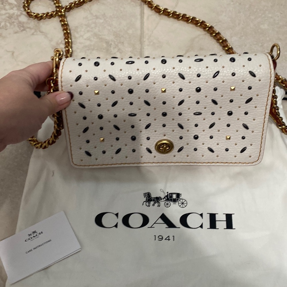 Coach Dinky white studded crossbody bag. Limited Edition